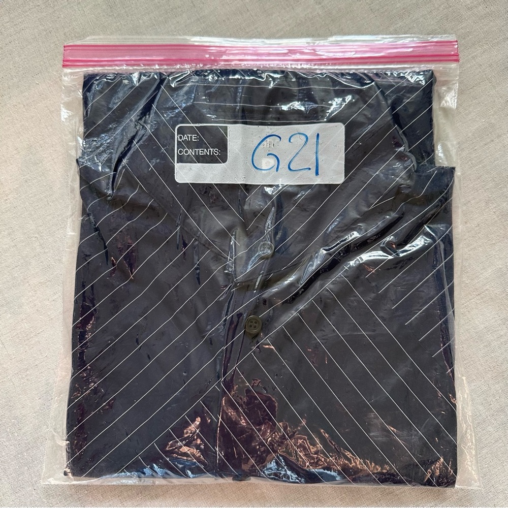 Eskandar Double Stand Collar Botton Shirt Navy Stripe Patchwork Cotton Luxury - Picture 13 of 13